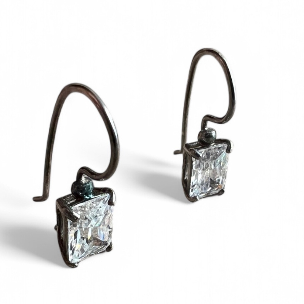Vintage Rectangle Silver Earrings with Crystal Accents Formal Jewelry